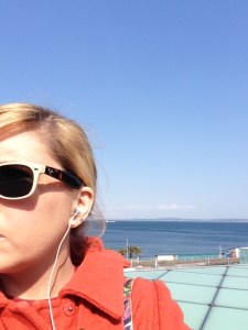 Amanda and the view from the roof (lots of blue)