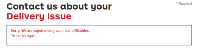 Error message to the effect that this complaint cannot be lodged.